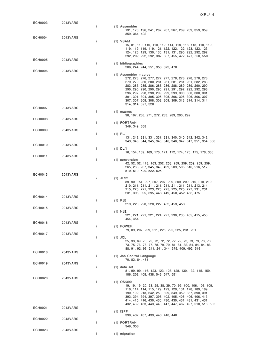 IBM OS/390 manual XRL/14, Dl/I, Nje, Power, Ispf 