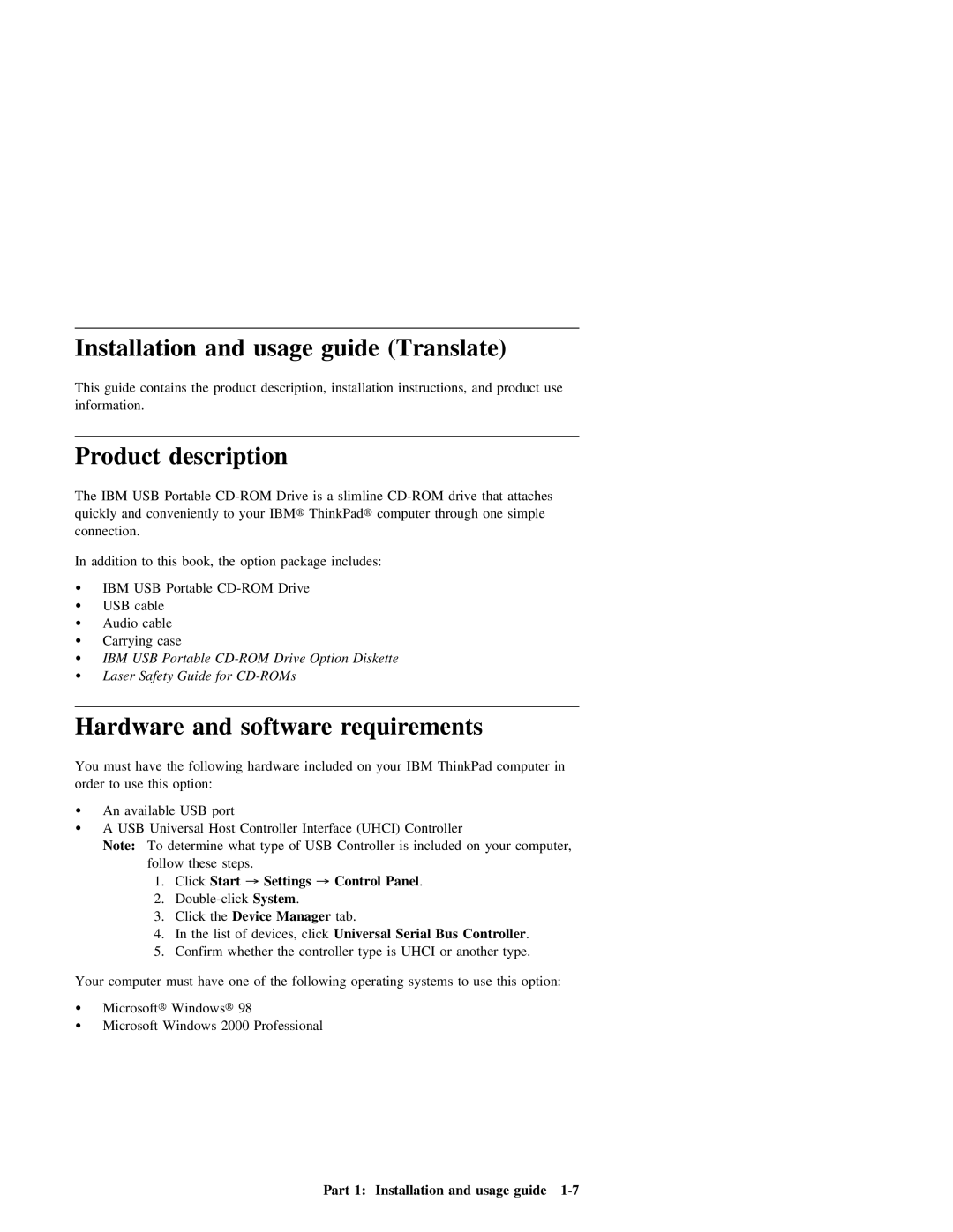 IBM P09N4108 manual Installation and usage guide Translate, Description 