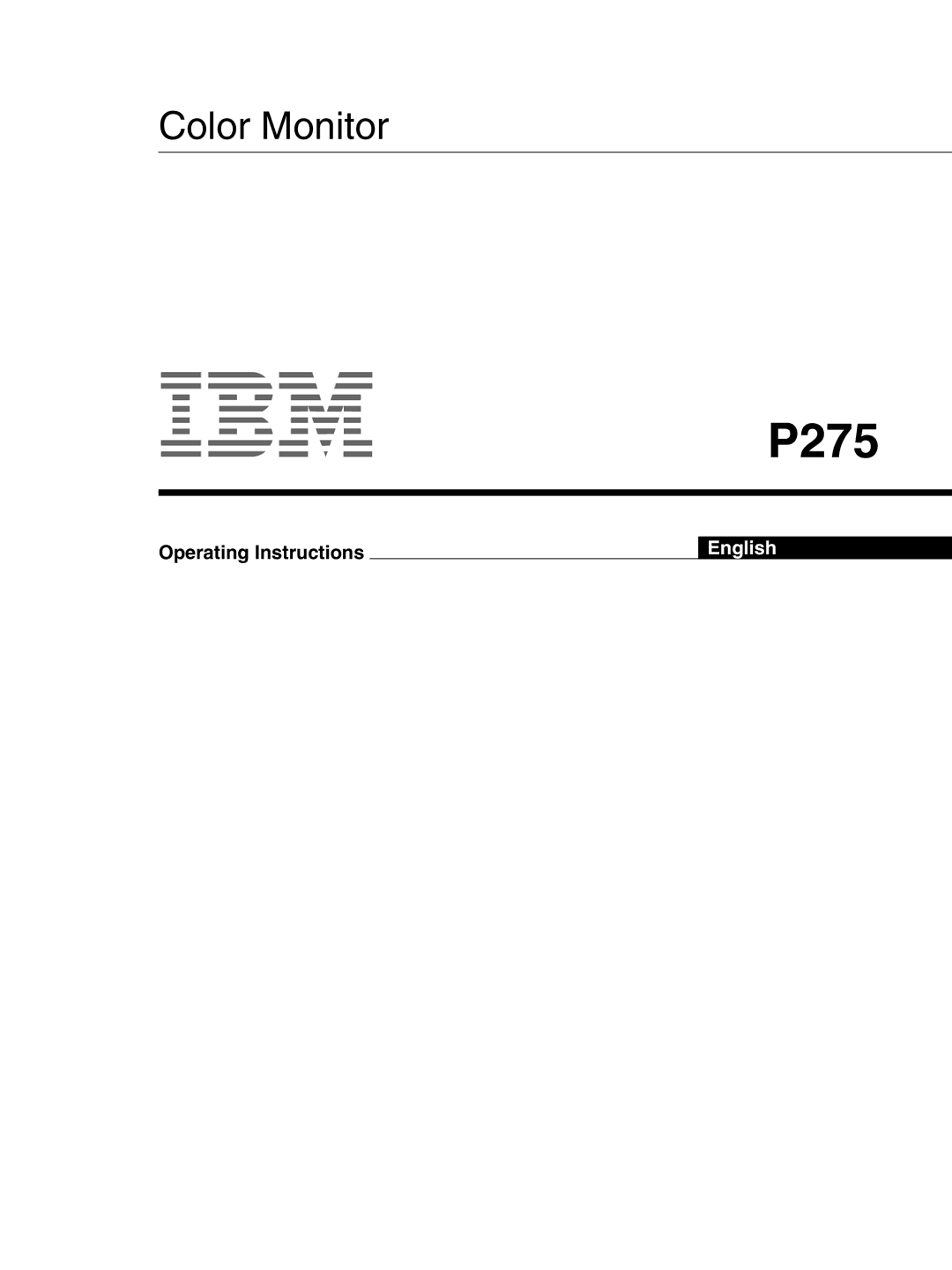 IBM P275 operating instructions 