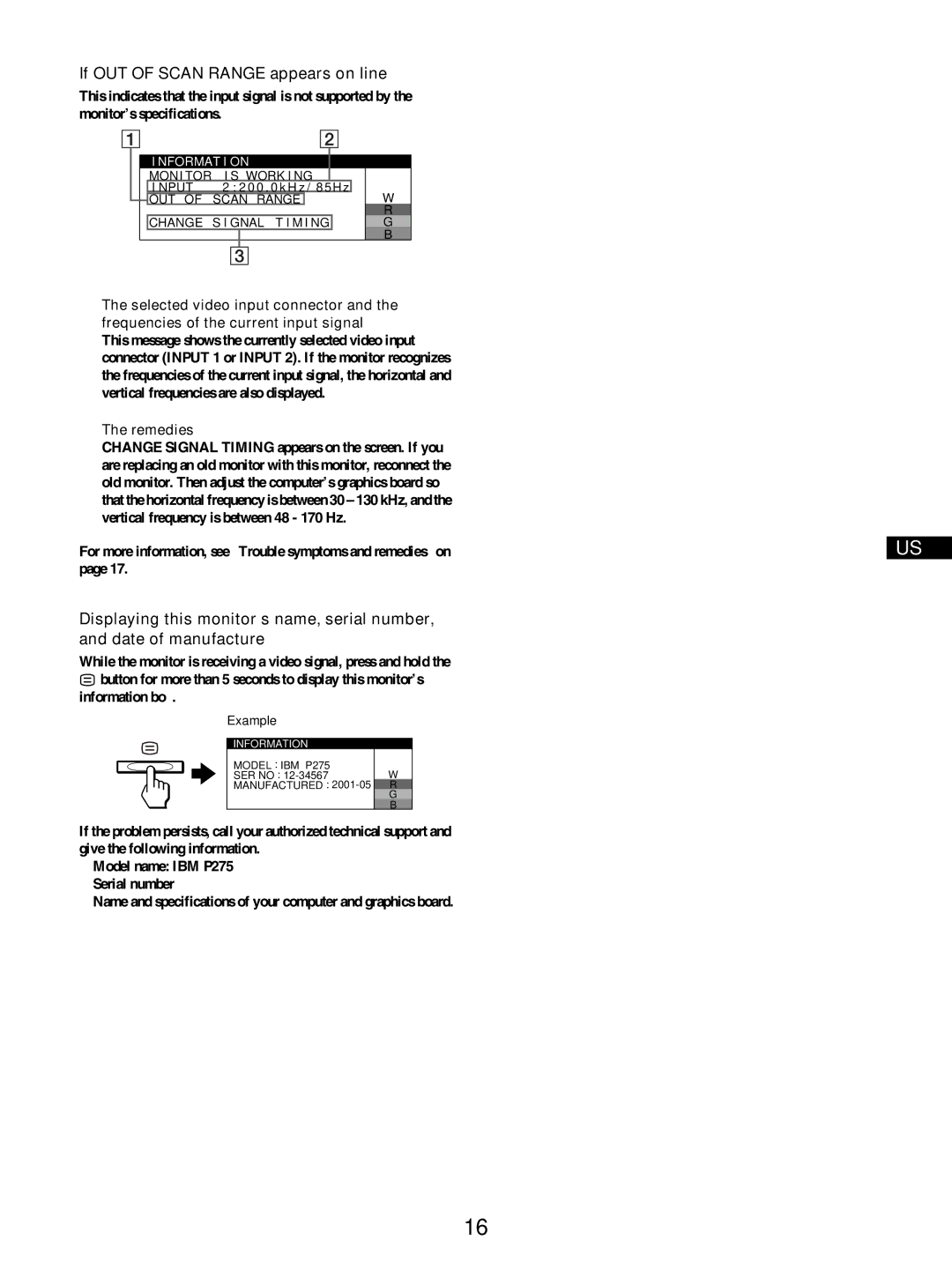 IBM P275 operating instructions If OUT of Scan Range appears on line 