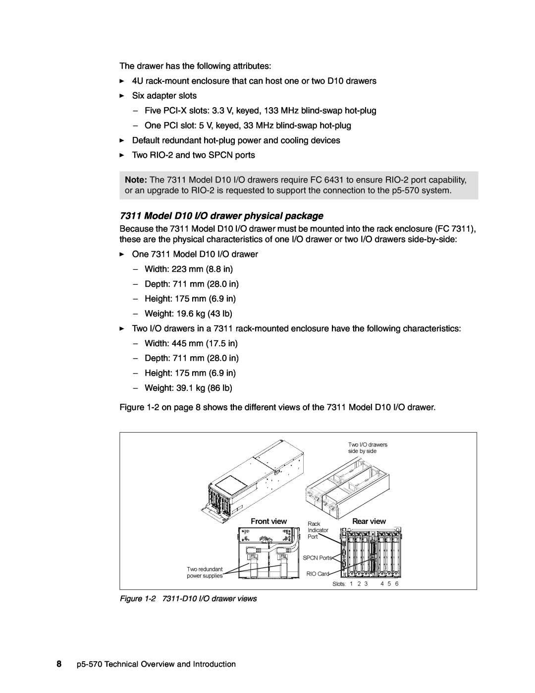 IBM P5 570 manual Model D10 I/O drawer physical package 