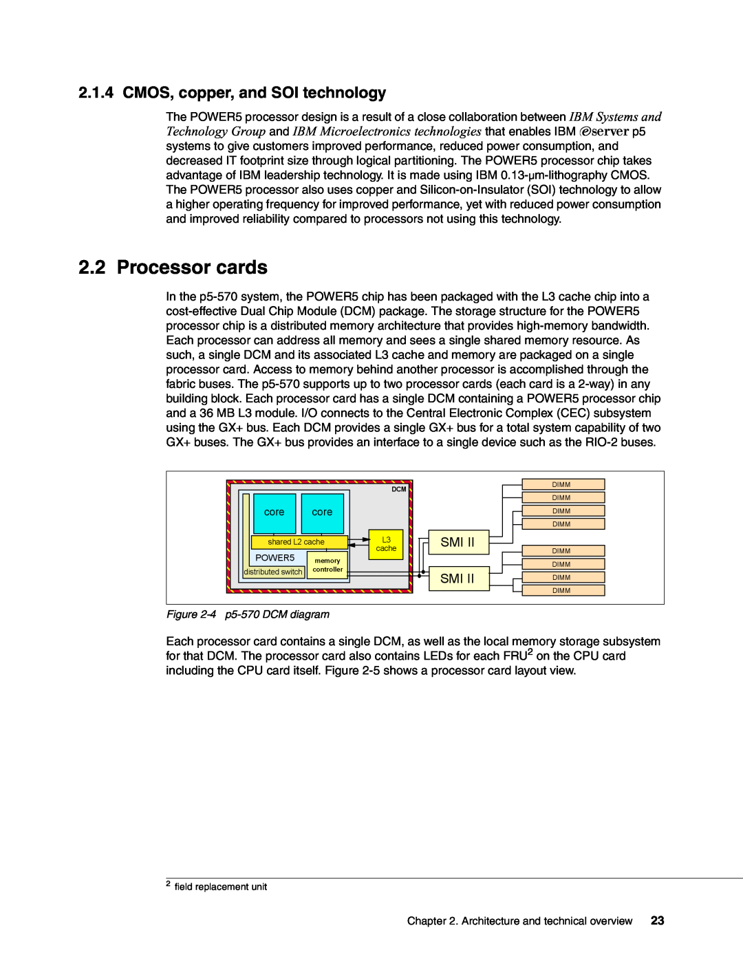 IBM P5 570 manual Processor cards, CMOS, copper, and SOI technology, Smi Smi 