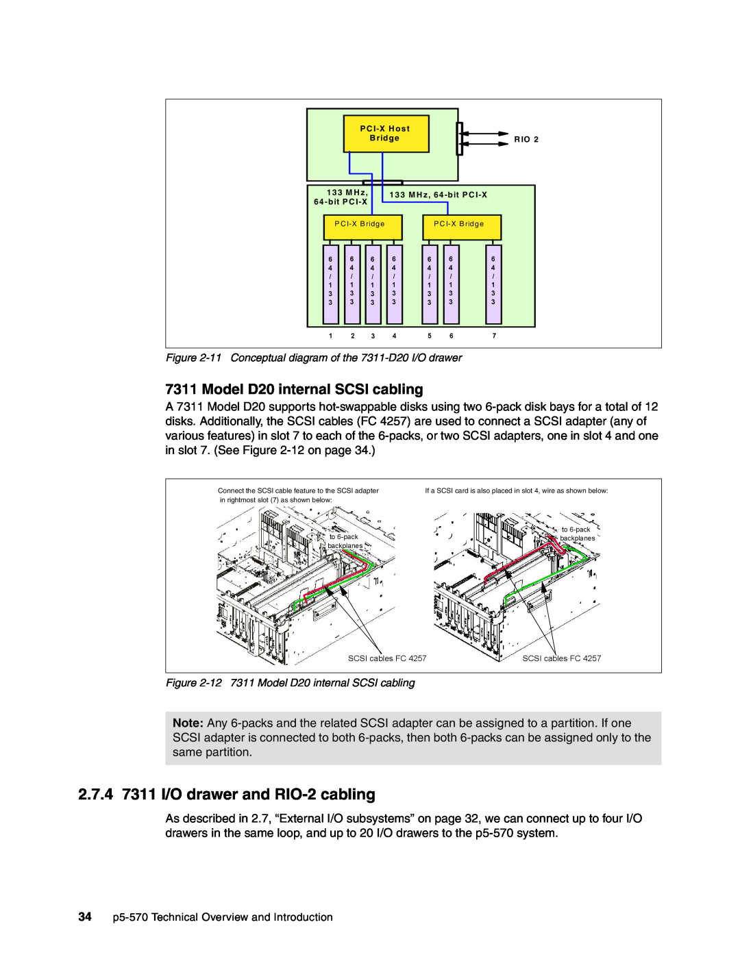 IBM P5 570 manual 2.7.4 7311 I/O drawer and RIO-2cabling, Model D20 internal SCSI cabling 