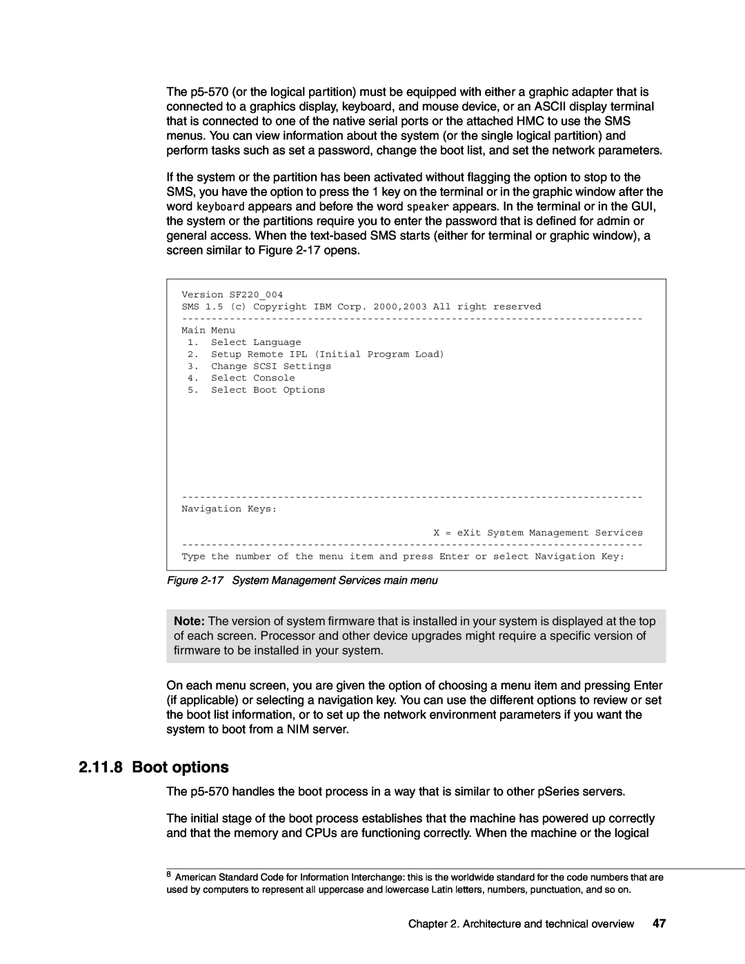 IBM P5 570 manual Boot options, 17System Management Services main menu 