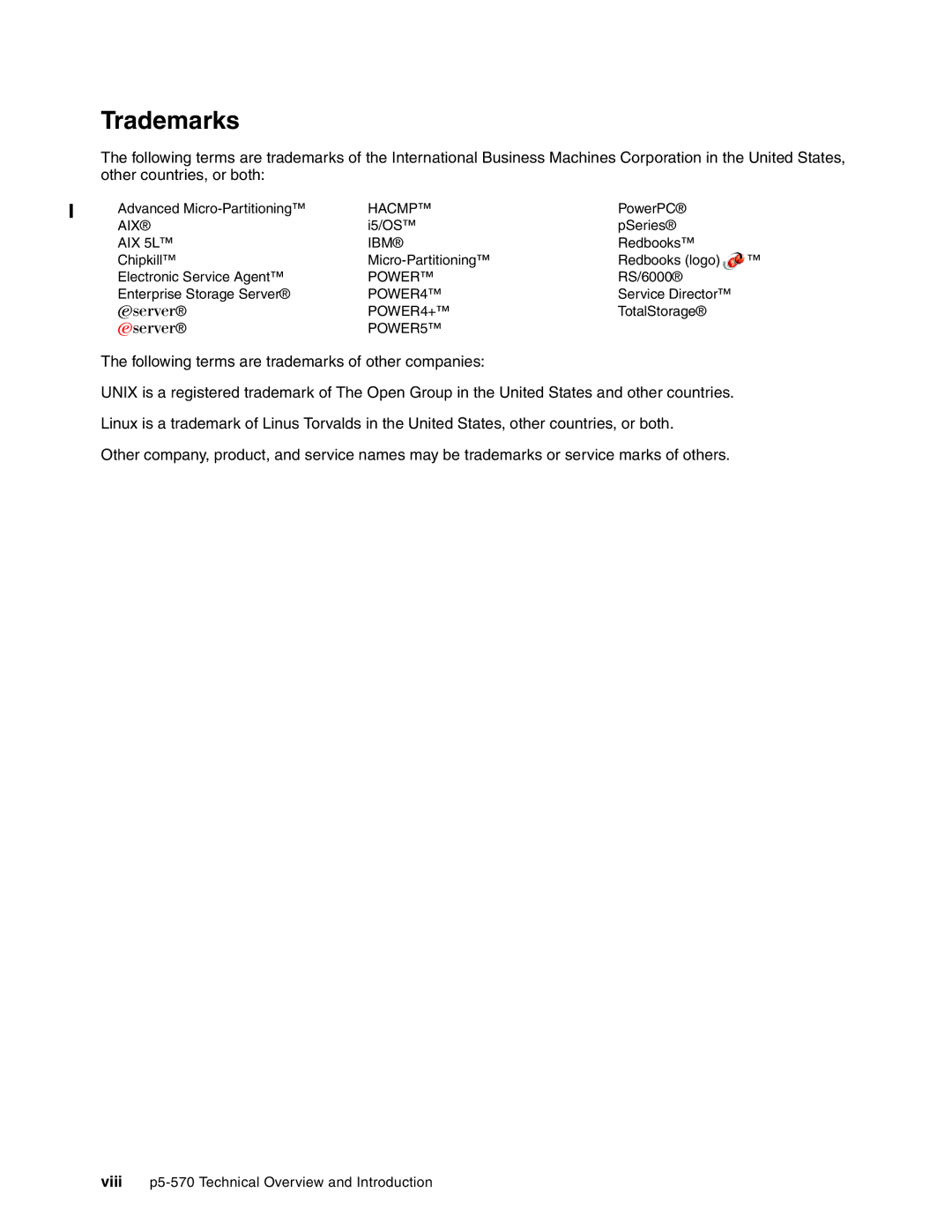 IBM P5 570 manual Trademarks 