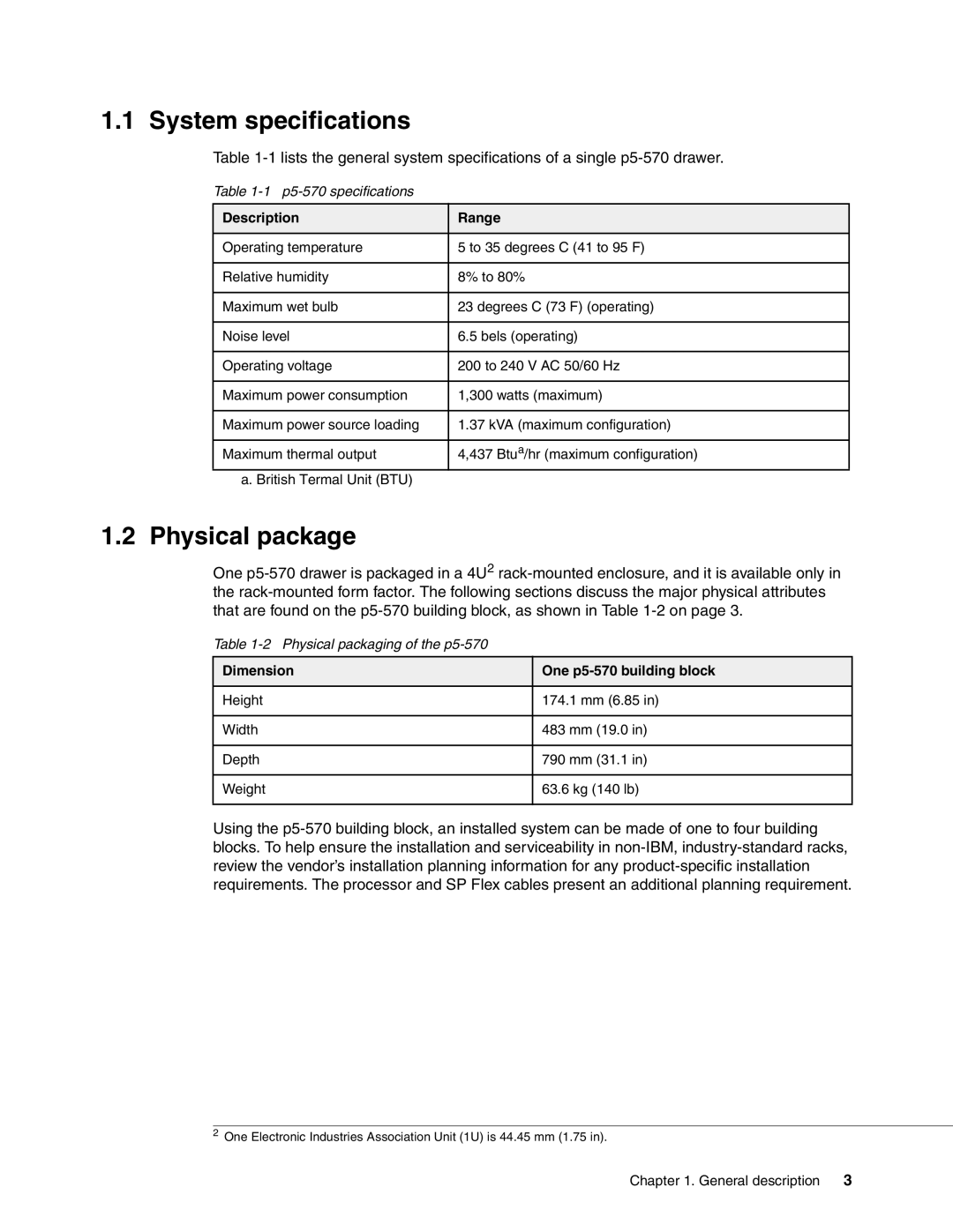 IBM P5 570 manual System specifications, Physical package 