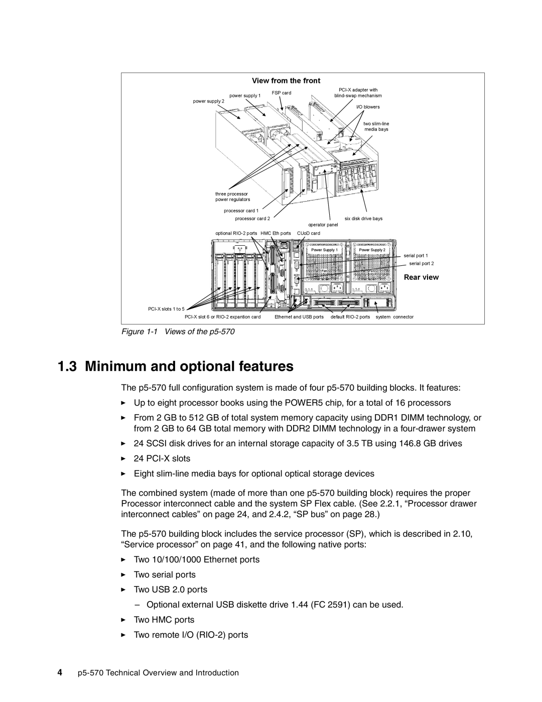 IBM P5 570 manual Minimum and optional features, View from the front 