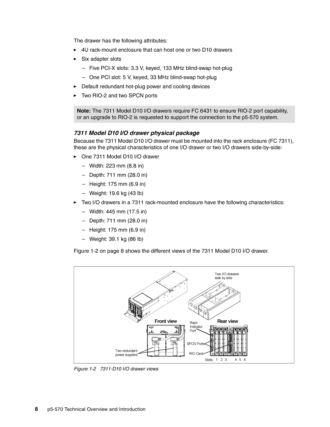 IBM P5 570 manual Model D10 I/O drawer physical package 