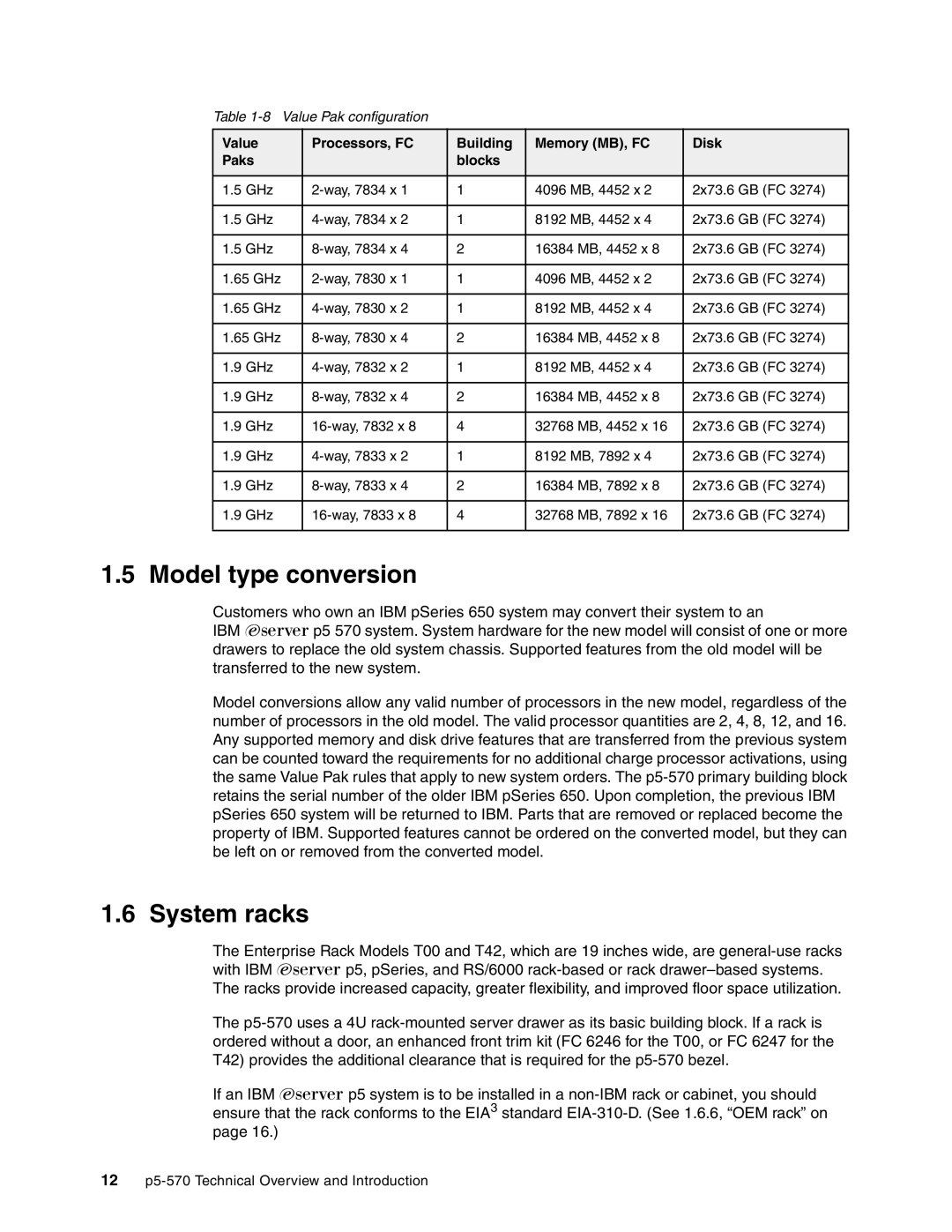 IBM P5 570 manual Model type conversion, System racks 