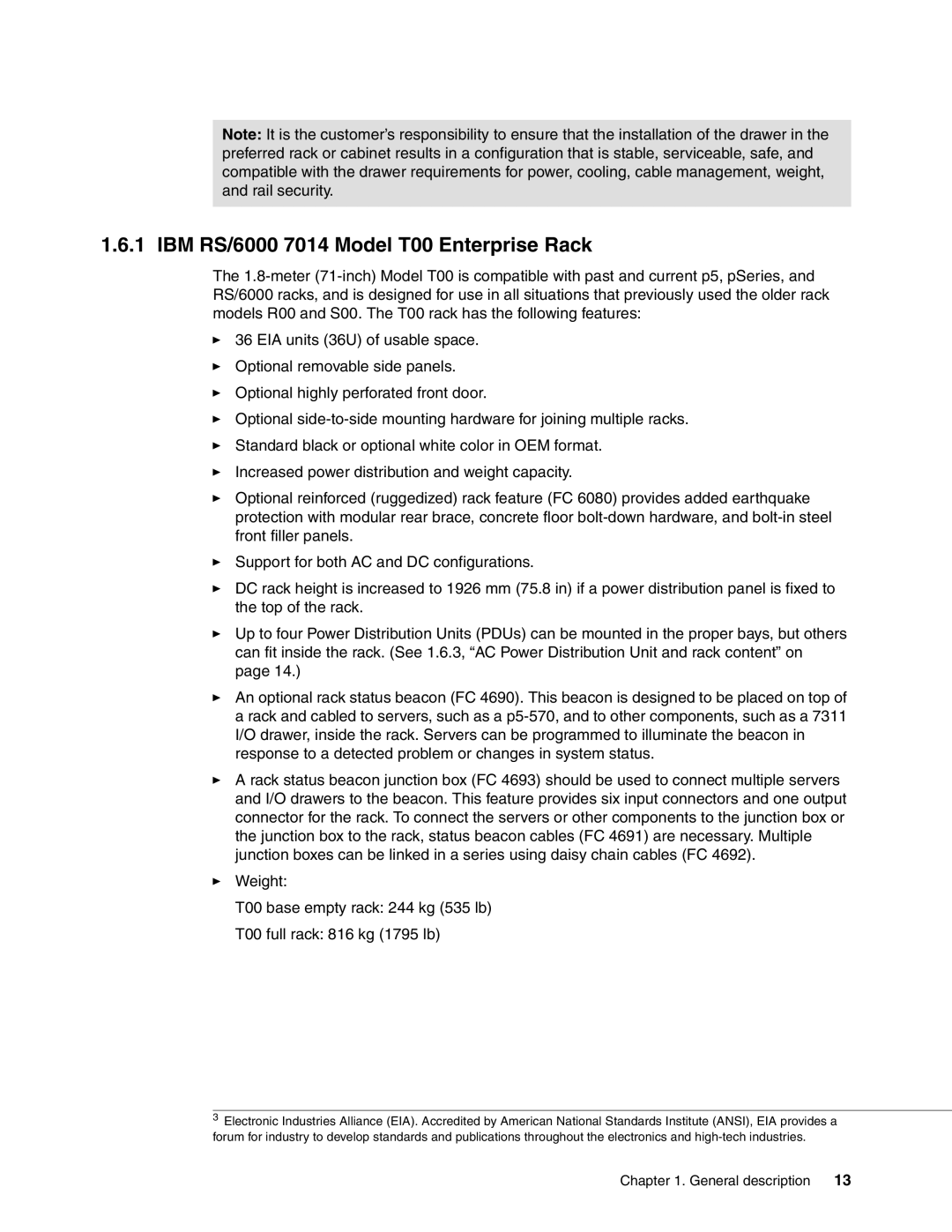 IBM P5 570 manual IBM RS/6000 7014 Model T00 Enterprise Rack 