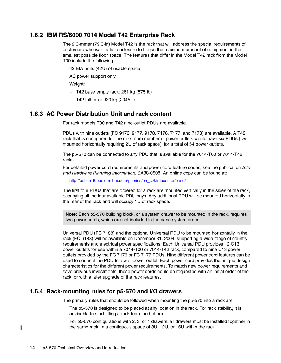 IBM P5 570 manual IBM RS/6000 7014 Model T42 Enterprise Rack, AC Power Distribution Unit and rack content 