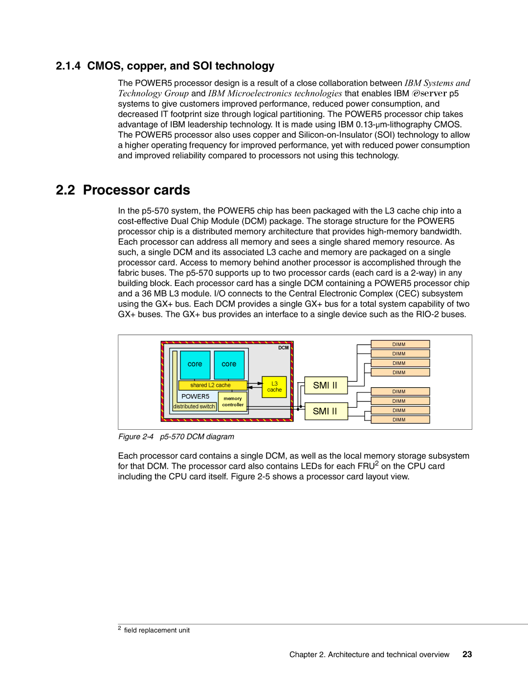 IBM P5 570 manual Processor cards, CMOS, copper, and SOI technology 