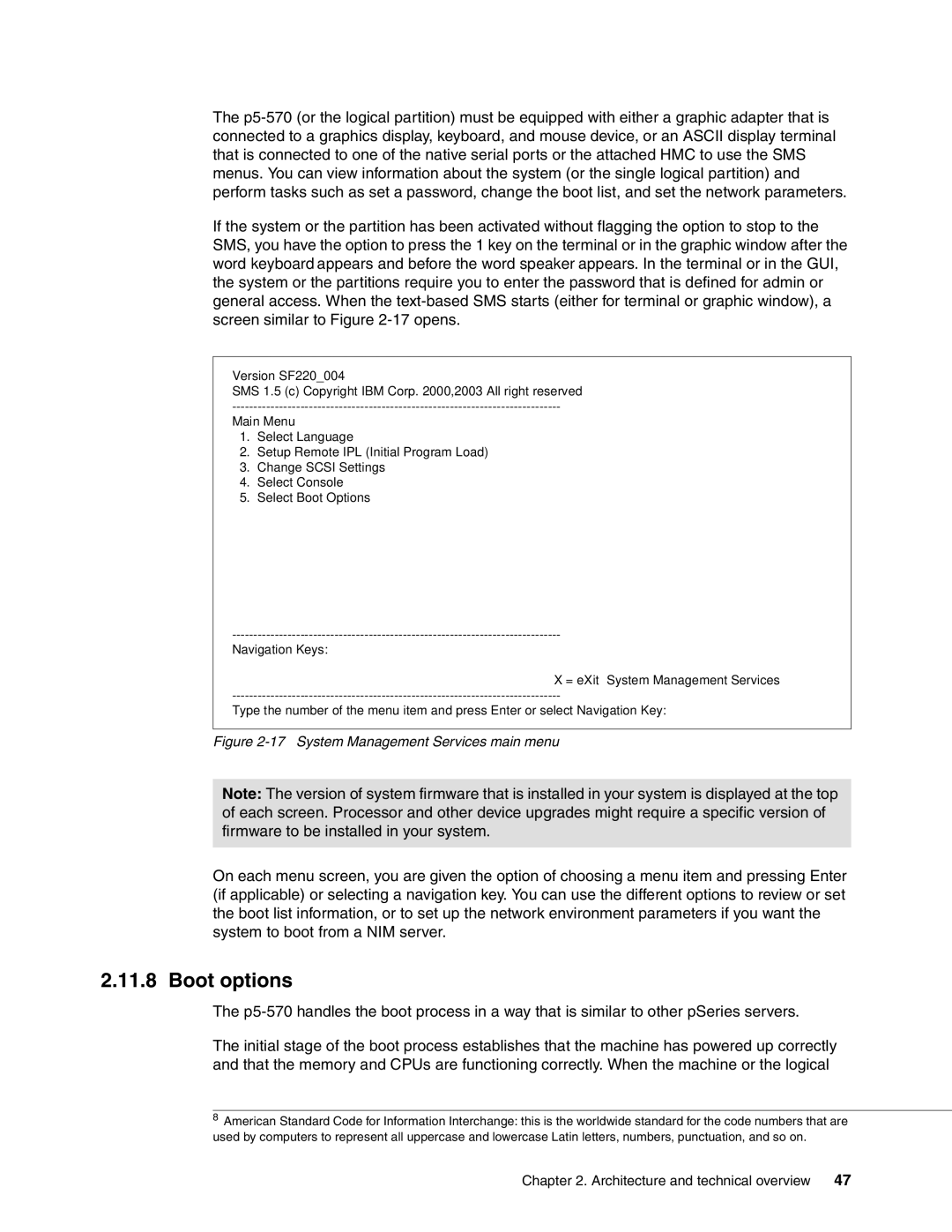 IBM P5 570 manual Boot options, System Management Services main menu 