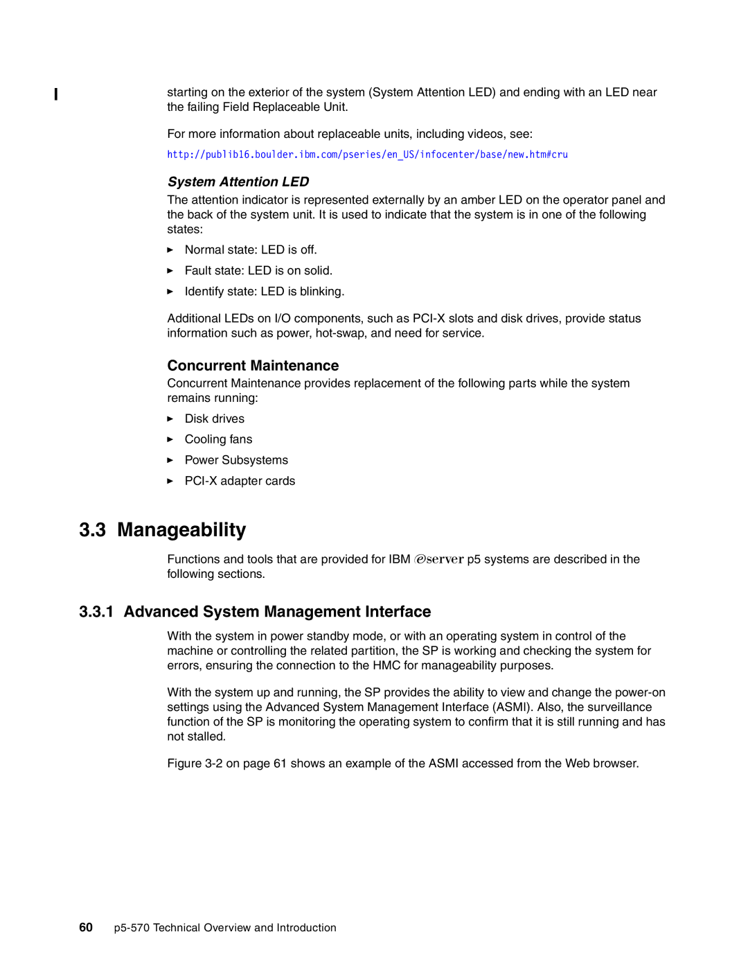 IBM P5 570 manual Manageability, Advanced System Management Interface, Concurrent Maintenance 