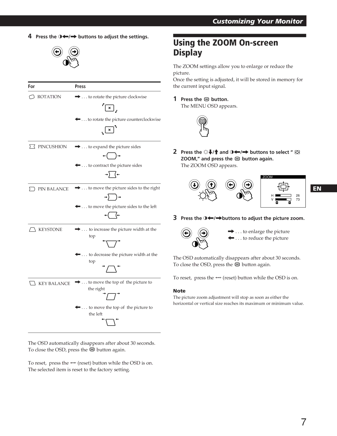 IBM P72 manual Using the Zoom On-screen Display, Press the ?//buttons to adjust the settings ForPress 