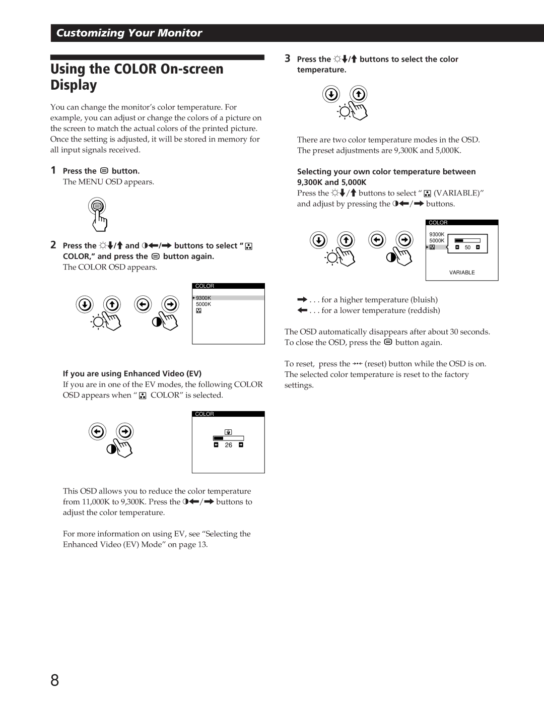 IBM P72 manual Using the Color On-screen Display, If you are using Enhanced Video EV 