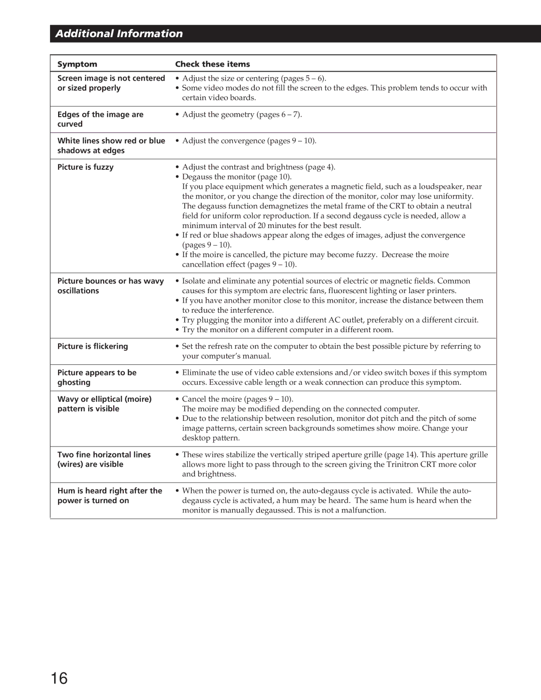 IBM P72 manual Symptom Check these items Screen image is not centered, Or sized properly, Edges of the image are, Curved 