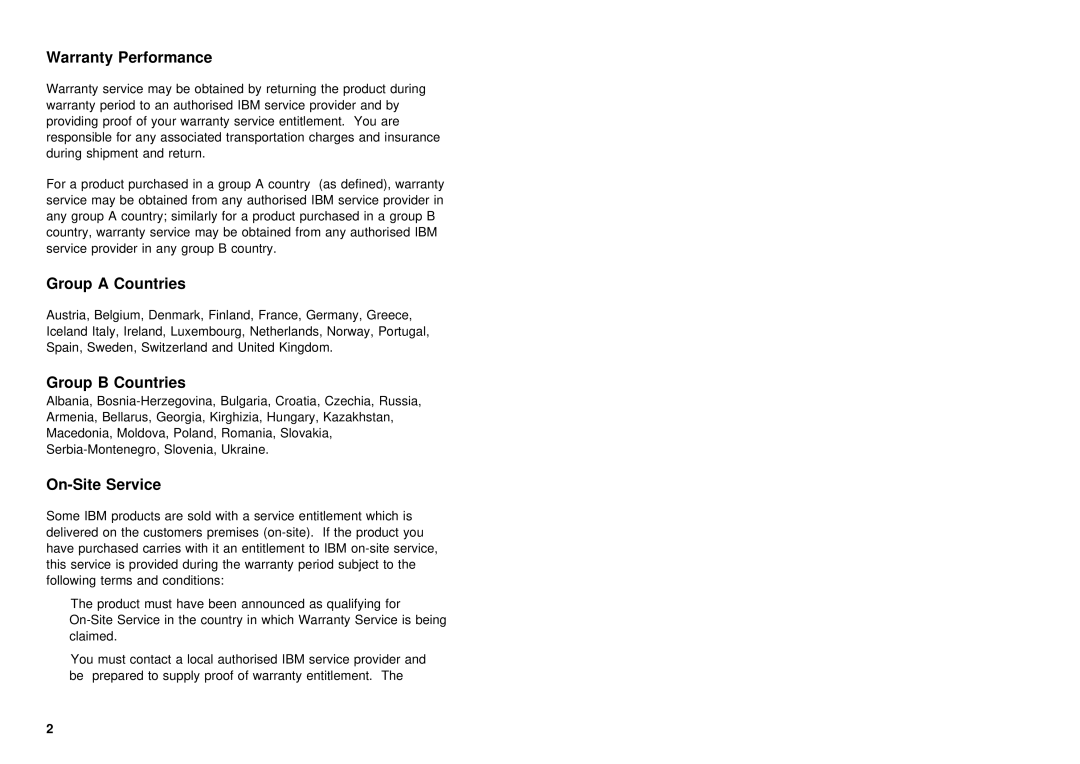 IBM P72 manual Warranty Performance 