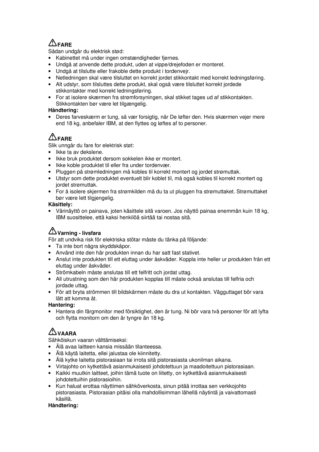 IBM P72 manual Fare 