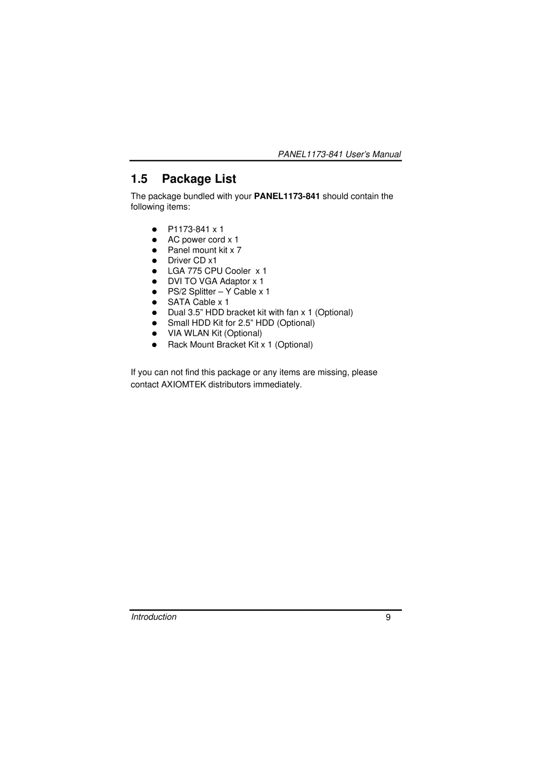 IBM PANEL1173-841 user manual Package List 