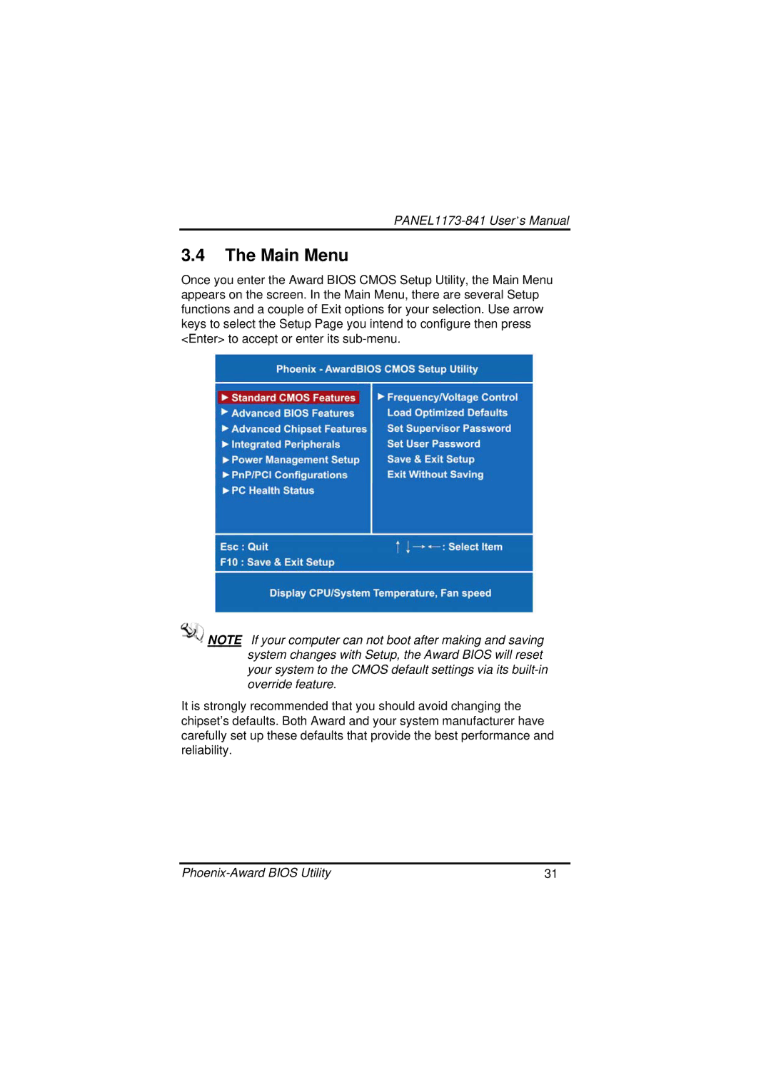 IBM PANEL1173-841 user manual Main Menu 