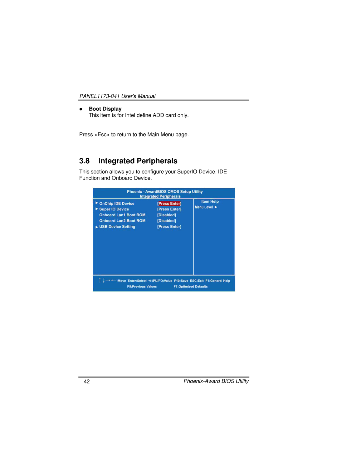 IBM PANEL1173-841 user manual Integrated Peripherals, Boot Display 