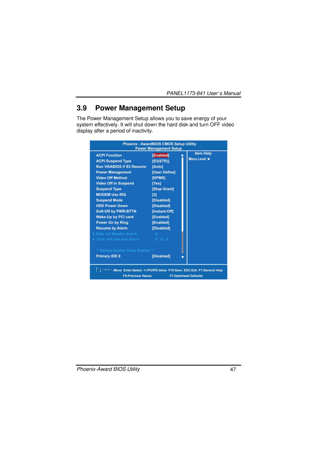 IBM PANEL1173-841 user manual Power Management Setup 