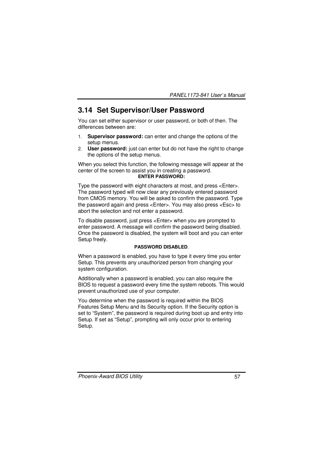 IBM PANEL1173-841 user manual Set Supervisor/User Password 