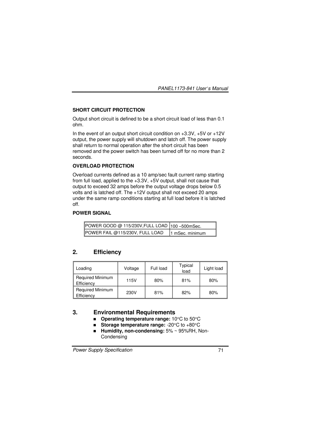 IBM PANEL1173-841 user manual Efficiency, Environmental Requirements 