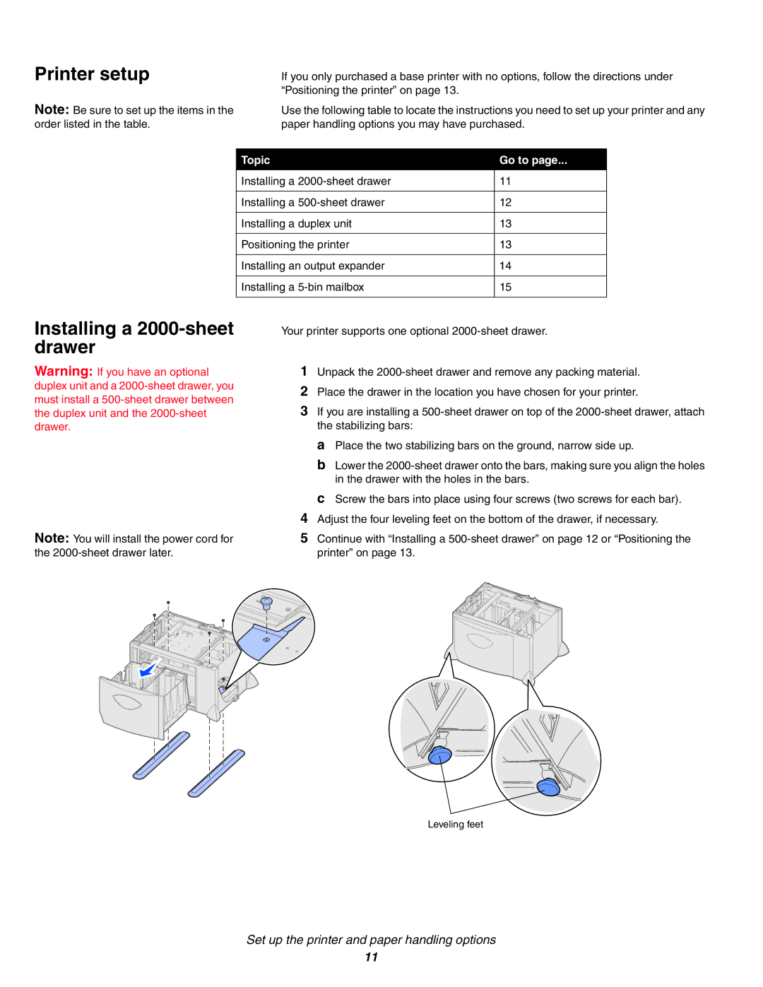 IBM Partner Pavilion 1464, 1454 setup guide Printer setup, Installing a 2000-sheet drawer 