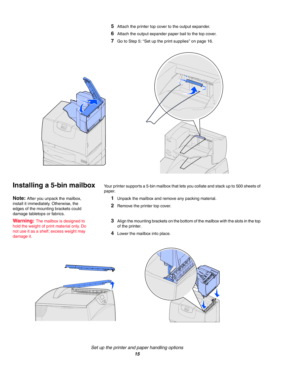 IBM Partner Pavilion 1464, 1454 setup guide Installing a 5-bin mailbox 