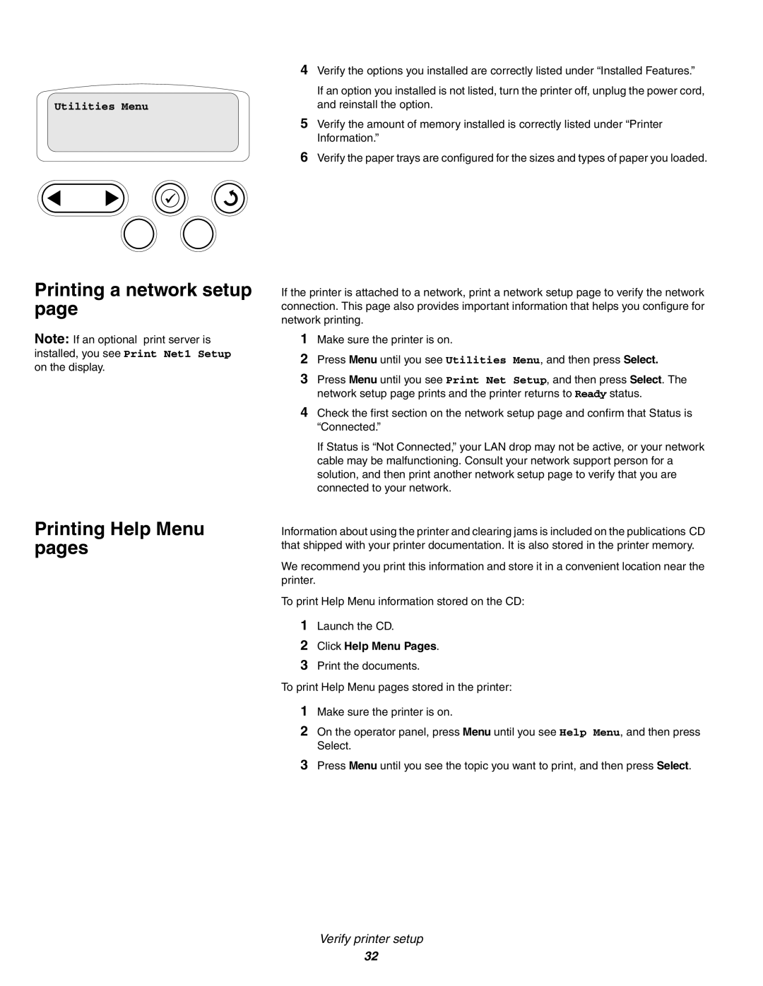 IBM Partner Pavilion 1454, 1464 setup guide Printing a network setup Printing Help Menu pages, Click Help Menu Pages 