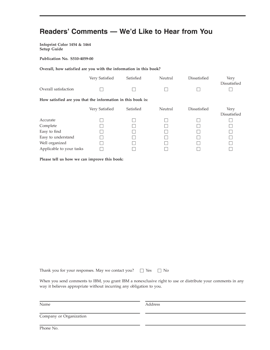 IBM Partner Pavilion 1464, 1454 setup guide Readers’ Comments We’d Like to Hear from You 