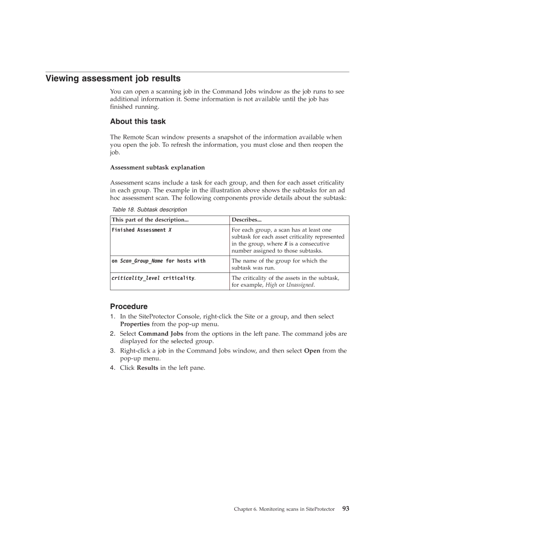 IBM Partner Pavilion 2.3 Viewing assessment job results, Assessment subtask explanation, On ScanGroupName for hosts with 