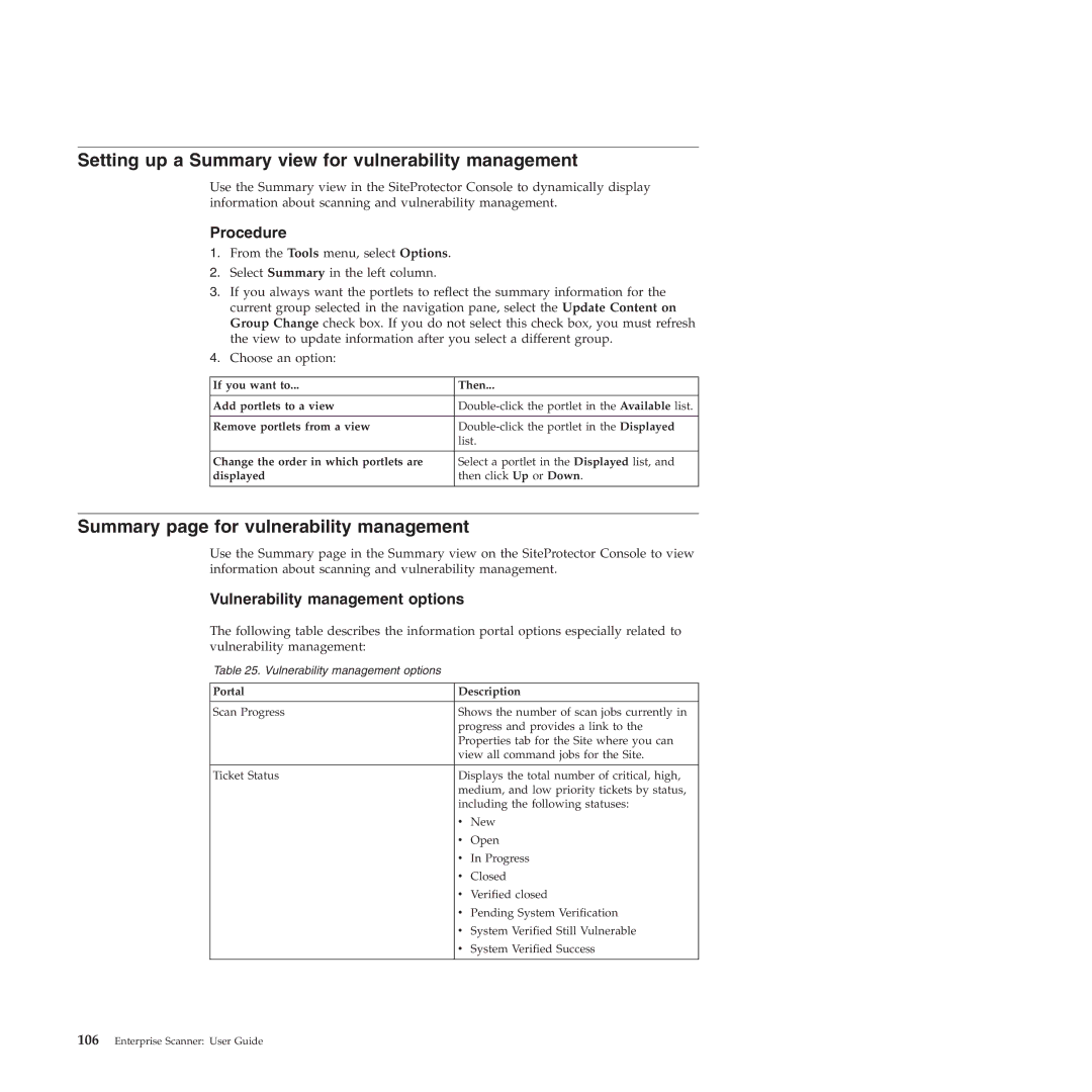 IBM Partner Pavilion 2.3 Setting up a Summary view for vulnerability management, Summary page for vulnerability management 