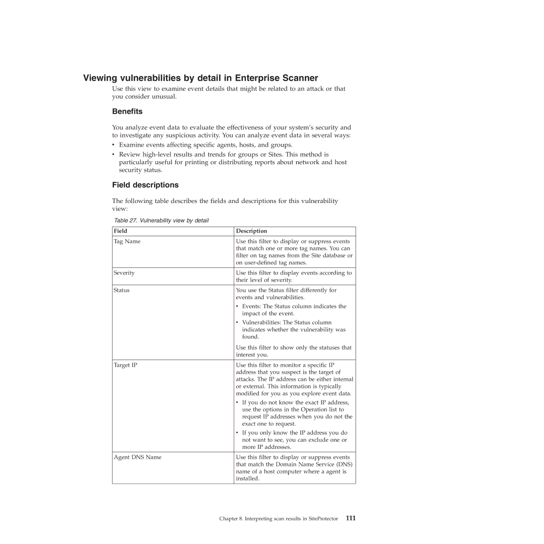 IBM Partner Pavilion 2.3 manual Viewing vulnerabilities by detail in Enterprise Scanner, Benefits 