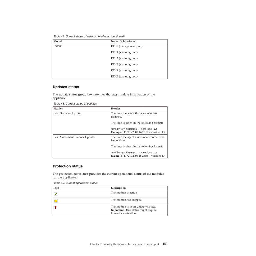 IBM Partner Pavilion 2.3 manual Updates status, Protection status, Header 