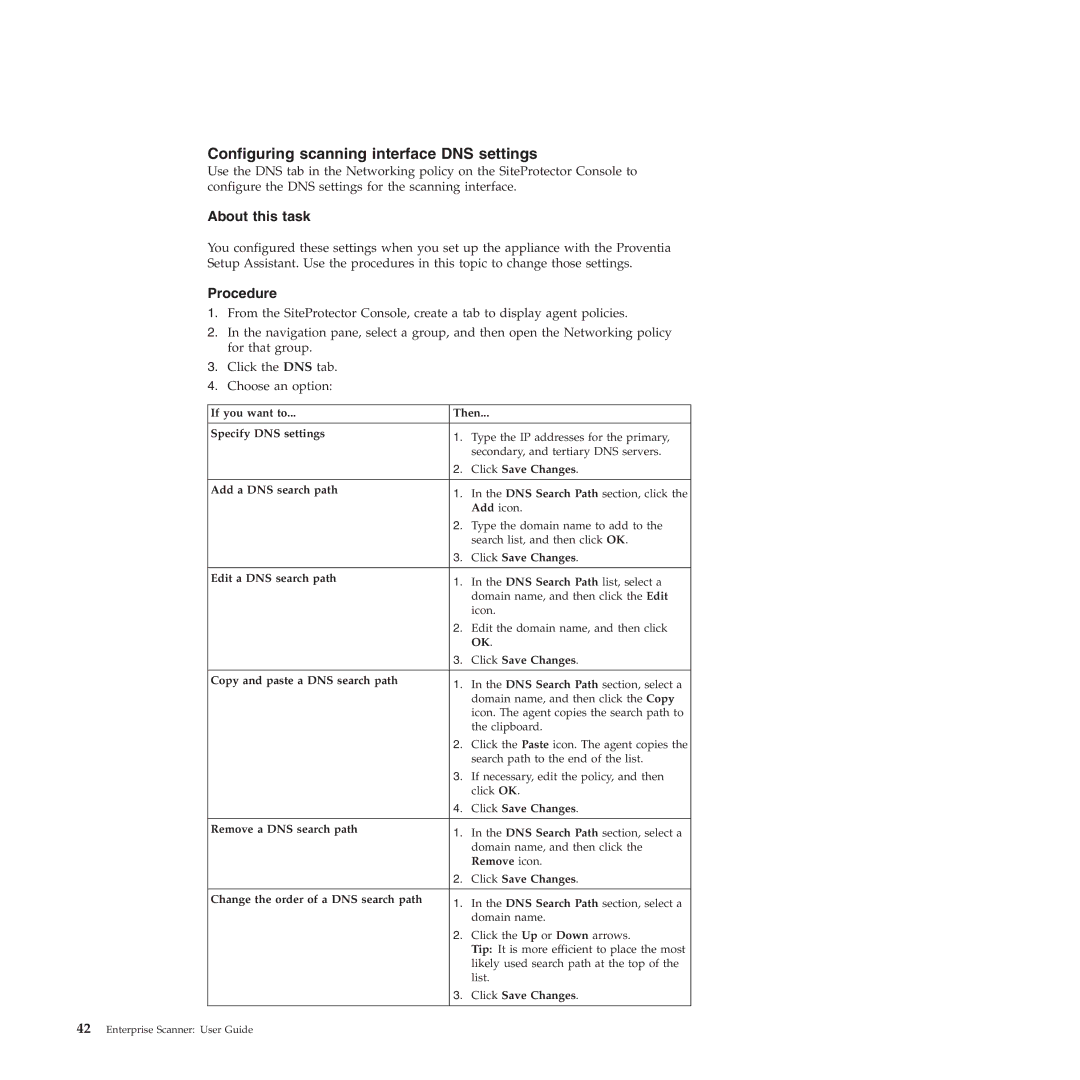 IBM Partner Pavilion 2.3 manual Configuring scanning interface DNS settings, If you want to Then Specify DNS settings 