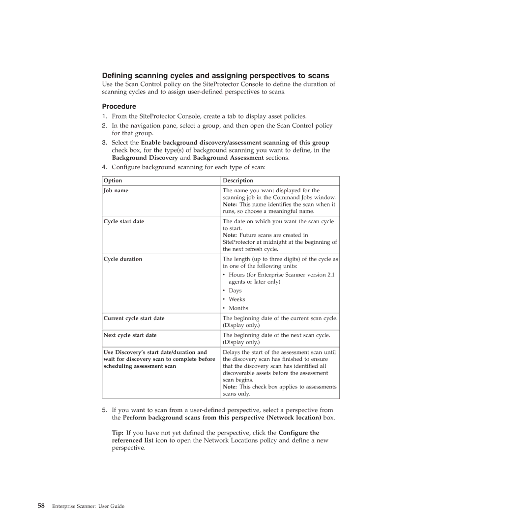 IBM Partner Pavilion 2.3 manual Option Description Job name, Cycle start date, Cycle duration, Current cycle start date 