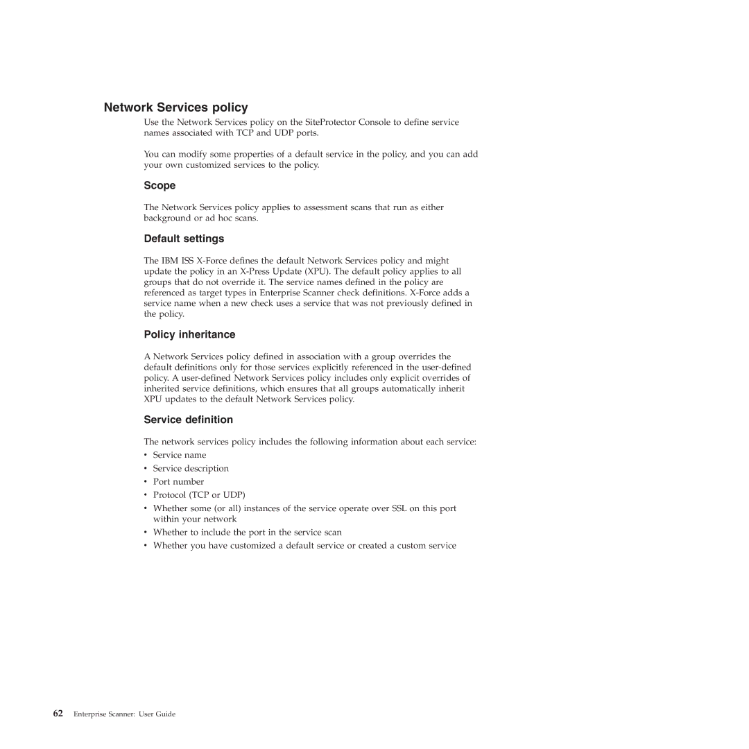 IBM Partner Pavilion 2.3 manual Network Services policy, Default settings, Policy inheritance, Service definition 