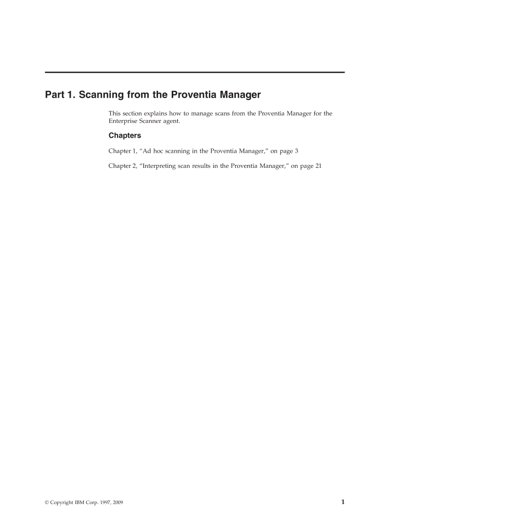 IBM Partner Pavilion 2.3 manual Part 1. Scanning from the Proventia Manager, Chapters 