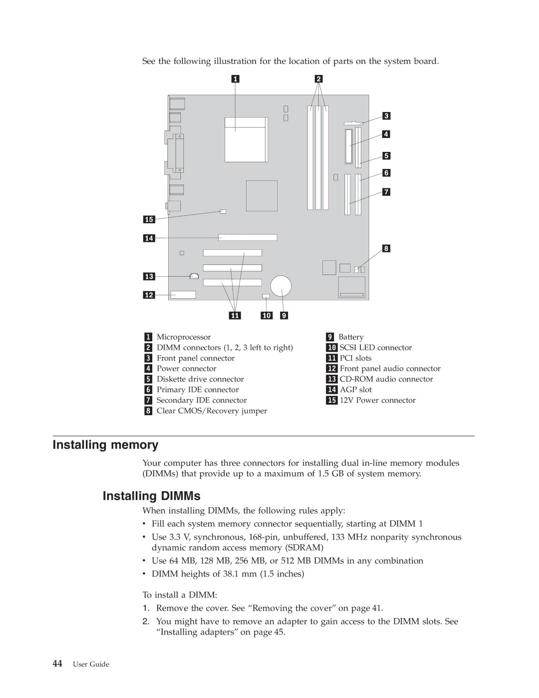 IBM Partner Pavilion 6350, 6343, 6793, 6349, 6791, 6790, 6792, 6795, 6825, 2292, 6794, 6823 manual Installing memory 