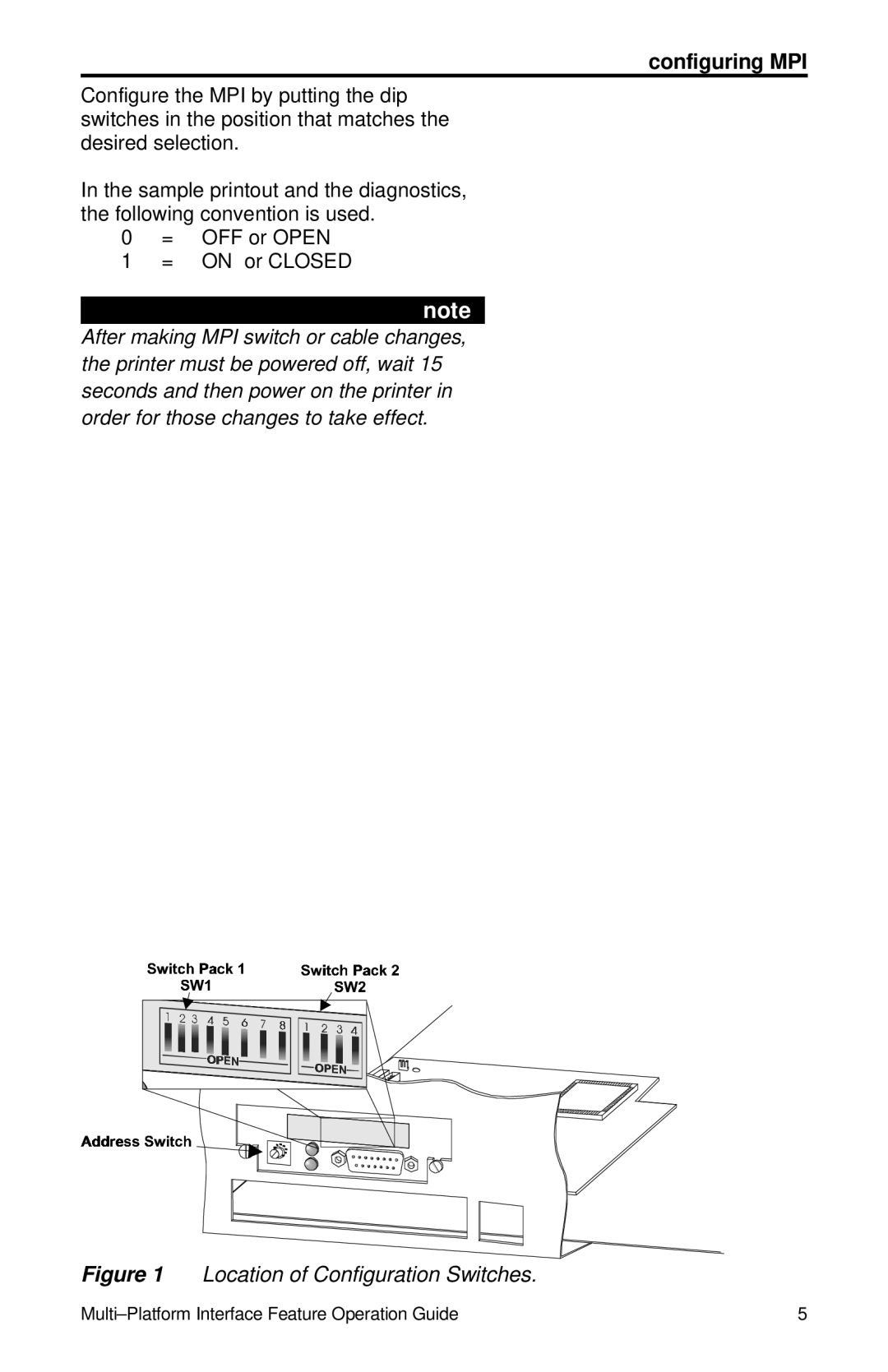 IBM Partner Pavilion 6400 manual Configuring MPI, Location of Configuration Switches 