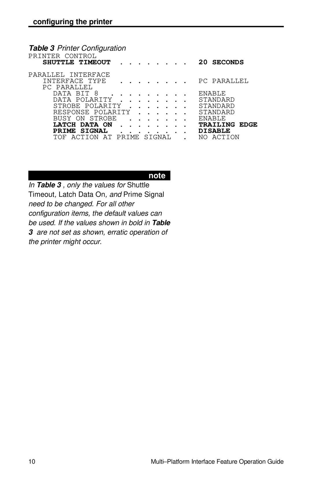 IBM Partner Pavilion 6400 manual Configuring the printer, Shuttle Timeout 