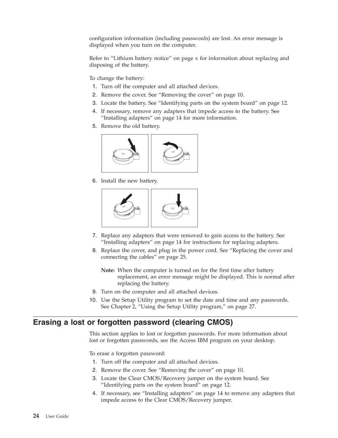 IBM Partner Pavilion 8122, 8138, 8137, 8131, 8124, 8123 manual Erasing a lost or forgotten password clearing Cmos 