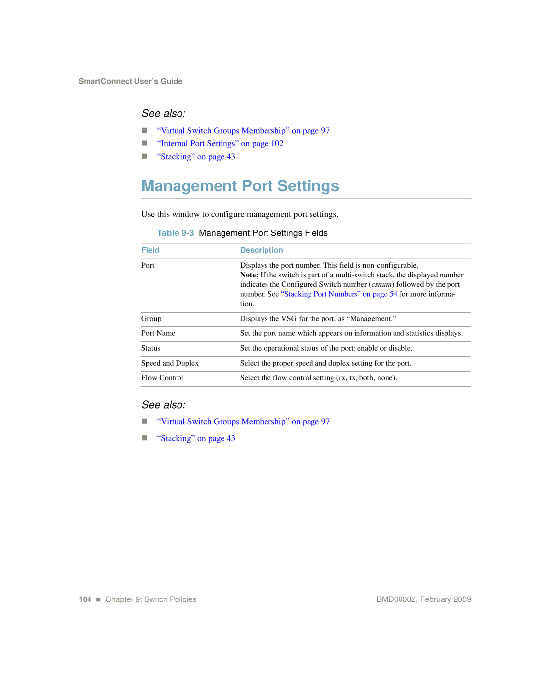 IBM Partner Pavilion BMD00082 manual Management Port Settings Fields 