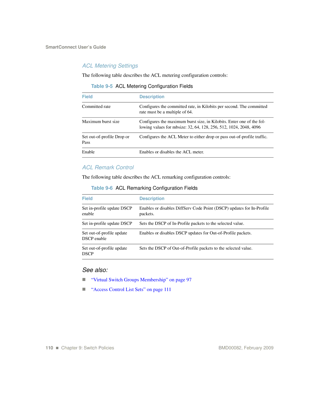 IBM Partner Pavilion BMD00082 manual ACL Metering Settings, ACL Remark Control, 5ACL Metering Configuration Fields 