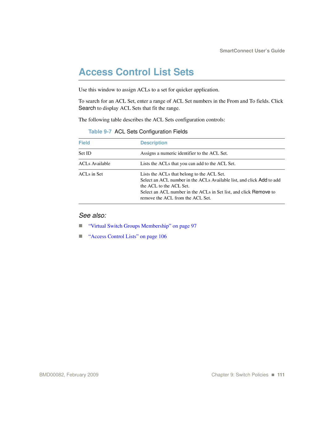 IBM Partner Pavilion BMD00082 manual Access Control List Sets, 7ACL Sets Configuration Fields 