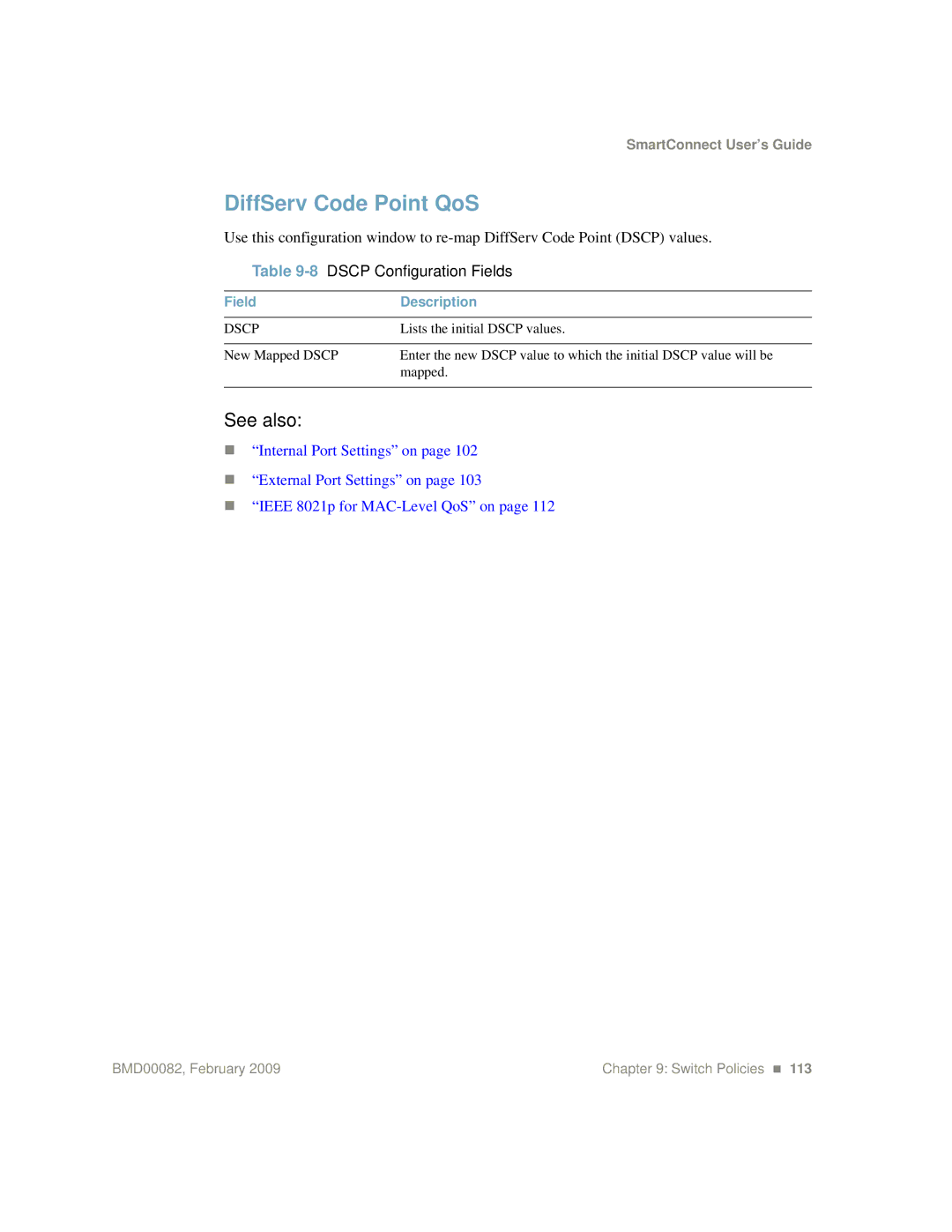 IBM Partner Pavilion BMD00082 manual DiffServ Code Point QoS, 8DSCP Configuration Fields 