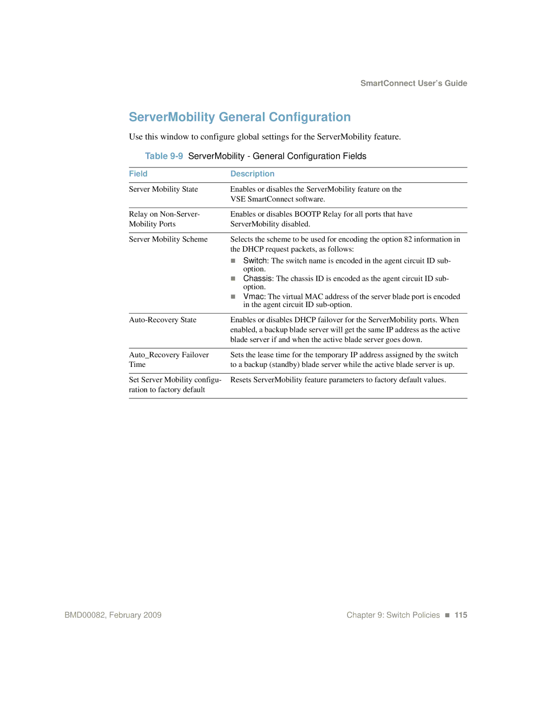 IBM Partner Pavilion BMD00082 manual 9ServerMobility General Configuration Fields 